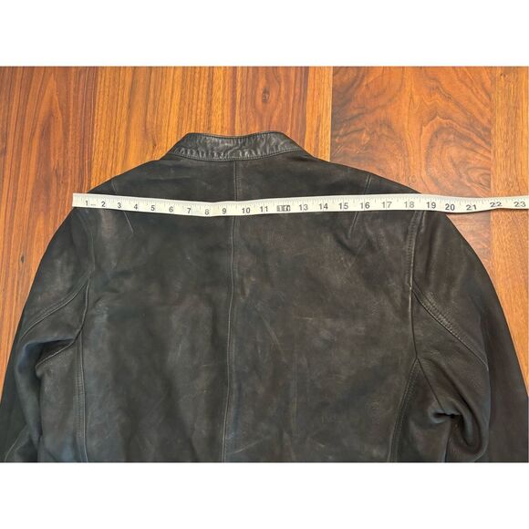 AllSaints Men’s Black Forter Tab Collar Leather Long Sleeve Jacket Size Medium - Picture 7 of 8